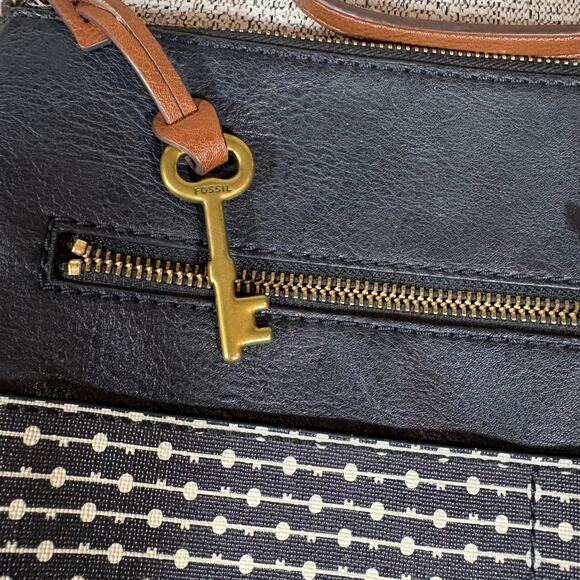 Fossil Crossbody Adjustable Strap Black Medium White Multi Top Zip - Picture 5 of 10